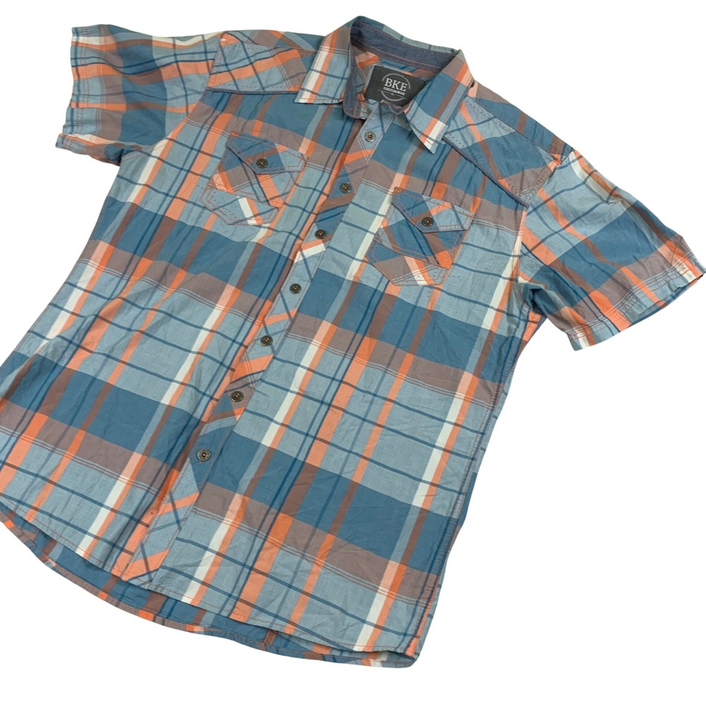 BKE Mens XL Athletic Fit Trendy Plaid Short Sleeve Button Up Shirt Western